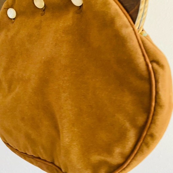 VINTAGE 70s BERMUDA BAG PURSE WOOD HANDLE BY BANNER HOUSE REVERSIBLE COVER - Picture 5 of 7